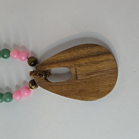 Vintage Lee Sands Necklace Tigers Eye and Multi Color Stones with a Wooden Pndt - Picture 6 of 8